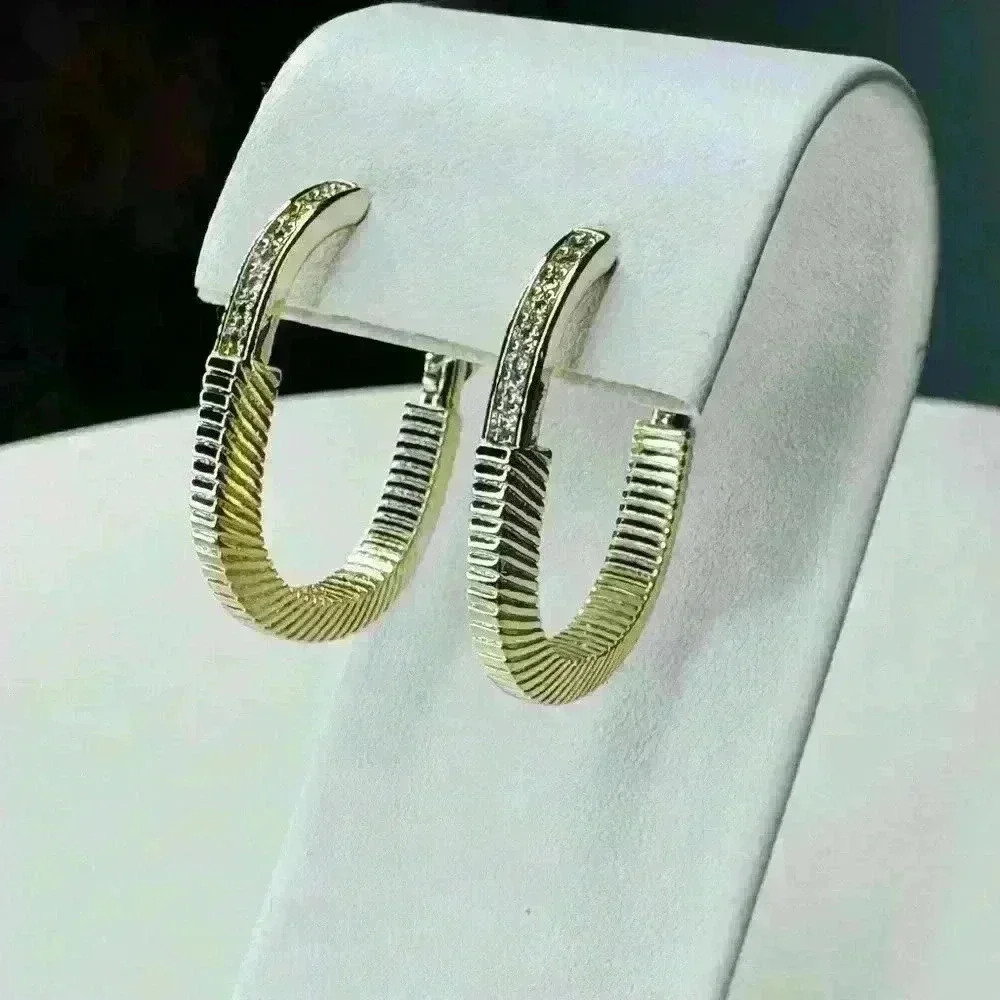 Gold  Hoop Earrings with Simulated Stones Safety Latch